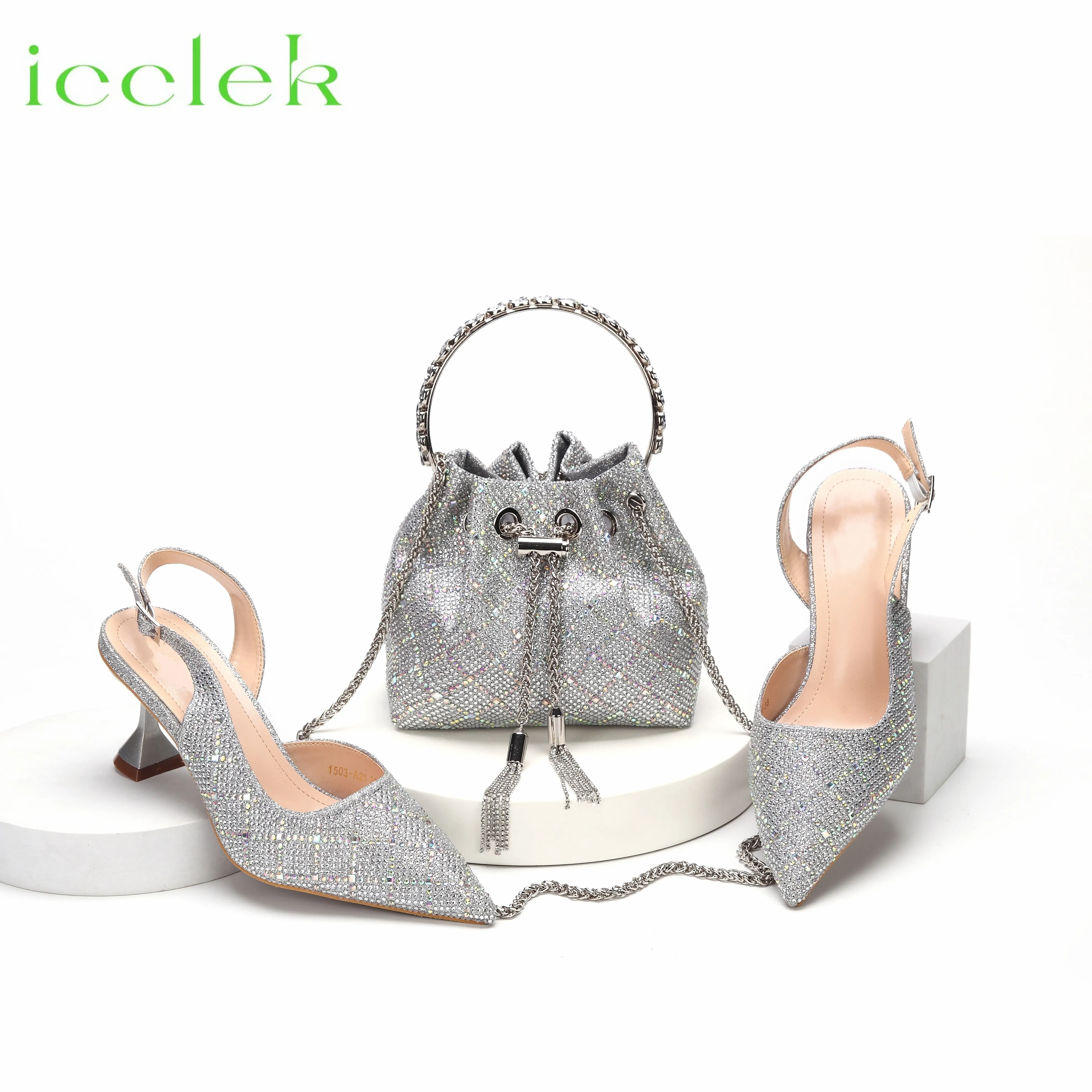 Elegant Silver High Heels Matching Bag Set Shop Now for Premium Quality  Style!