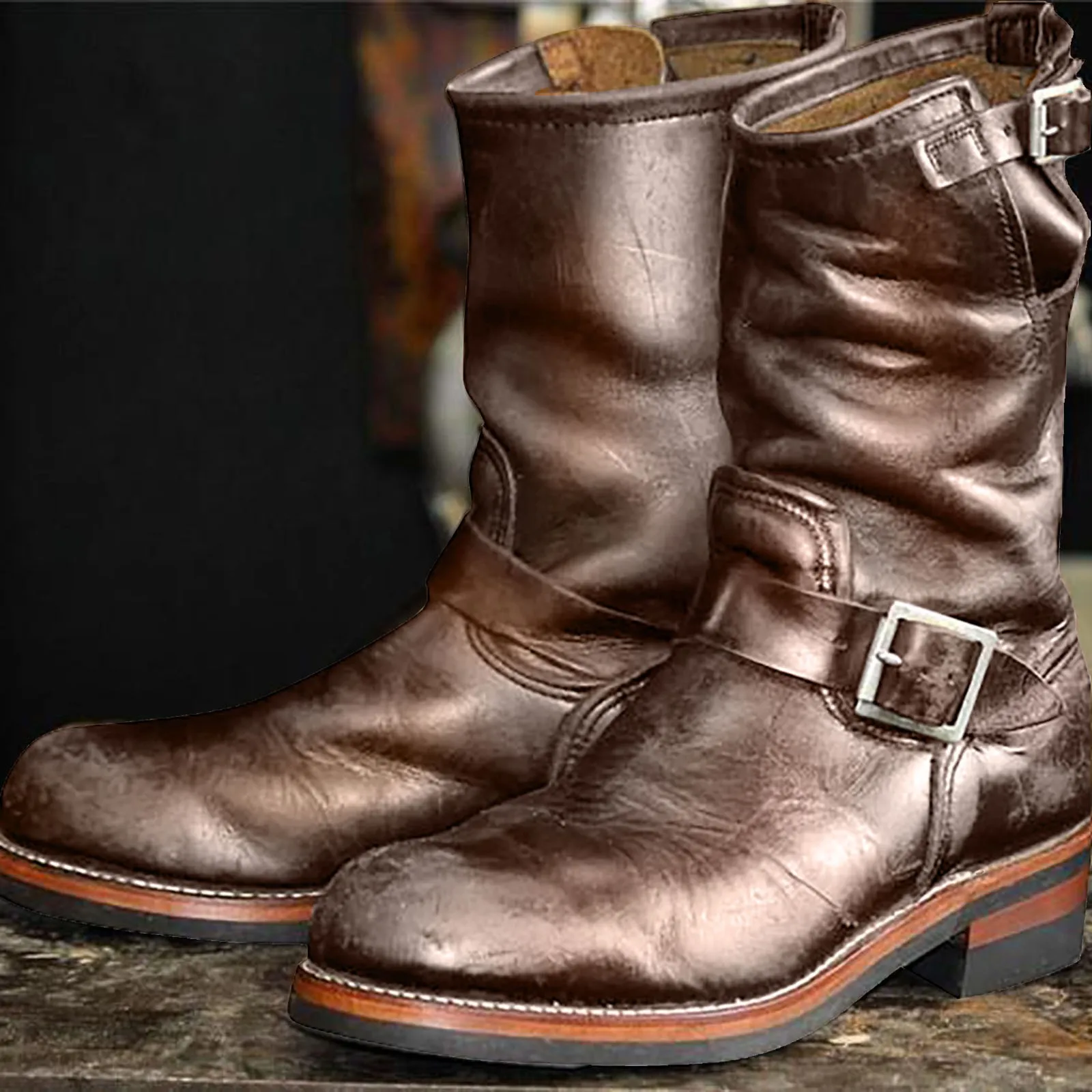 Mid Calf Heeled Boots: Premium Quality Western Motorcycle Boots for Men  Shop Now!