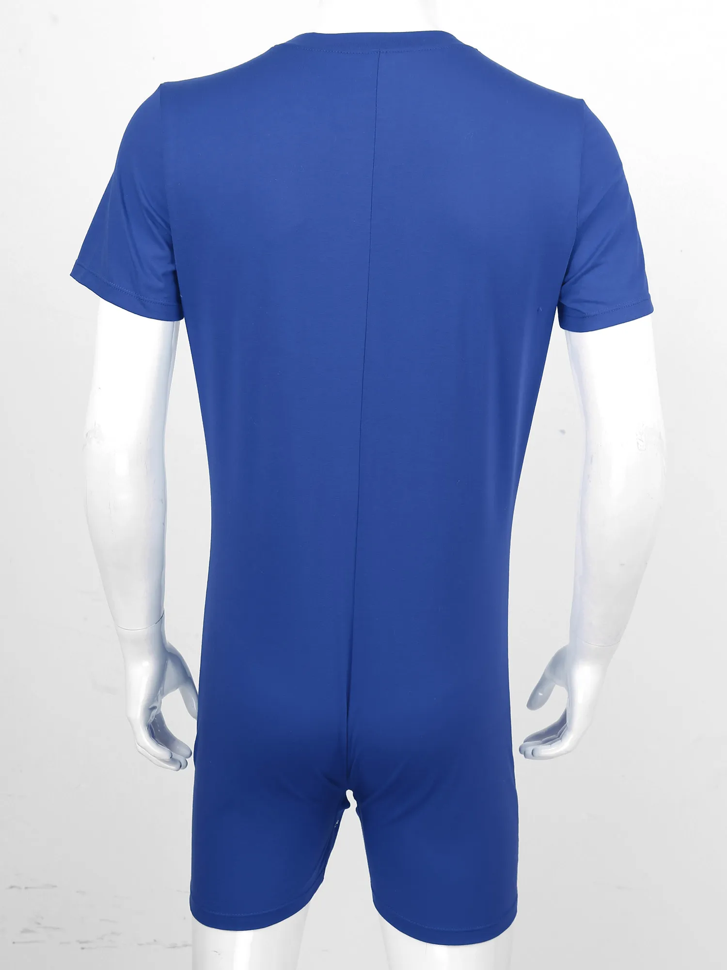 Mens Summer One-Piece Swimsuit Bodysuit Round Neck Short Sleeve