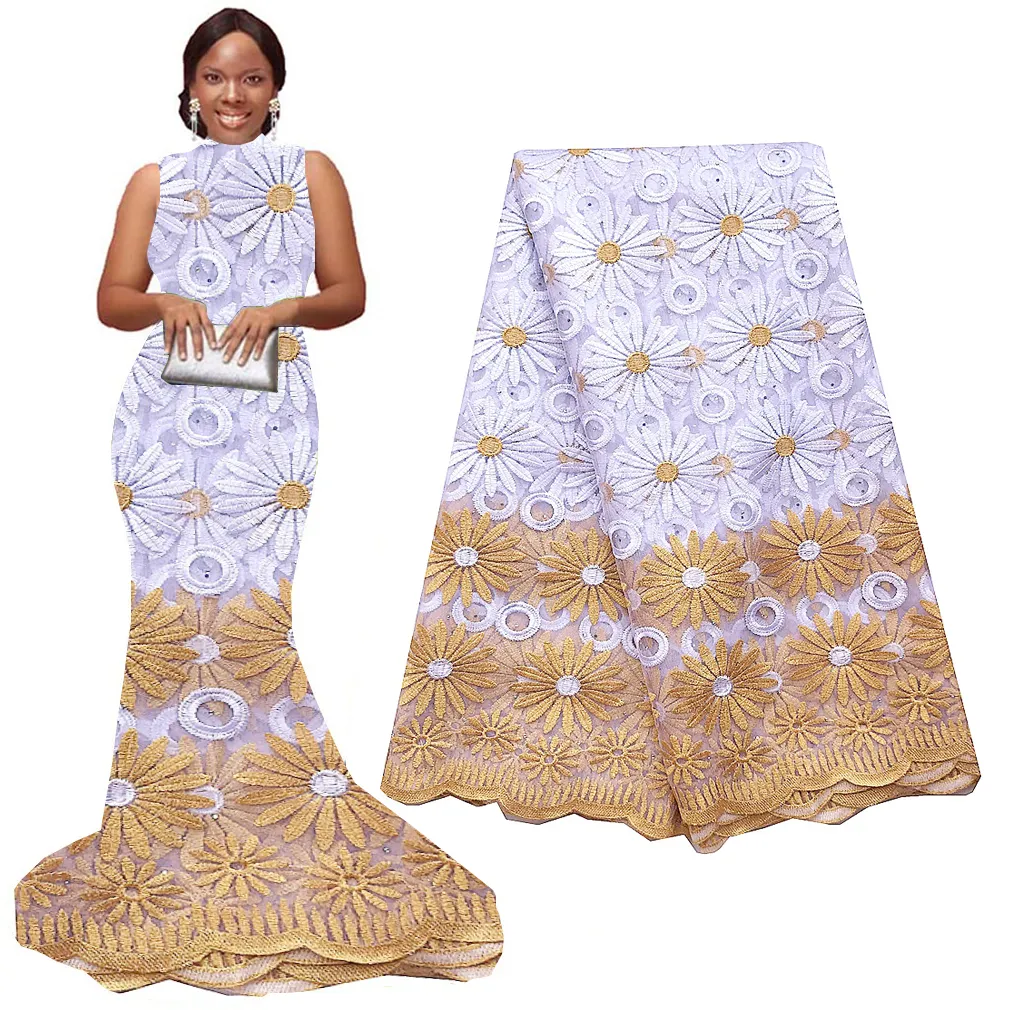 2018 nigerian lace fabric for wedding dress 5 Yards George Fabric With 2 Yards Lace For Wedding Dress In GF116 Series