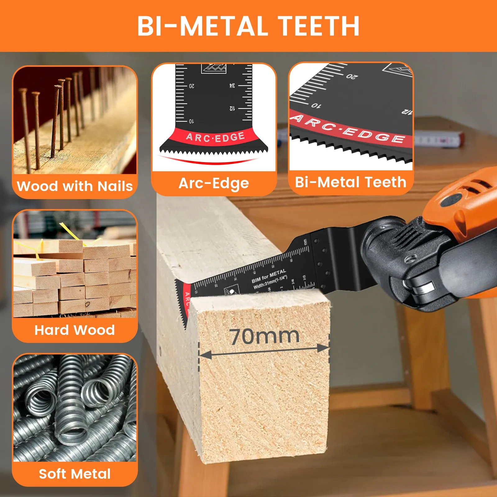 TOLESA 50-Piece Oscillating Saw Blades - Japanese Tooth Arc Edge For Wood & Plastic Cutting