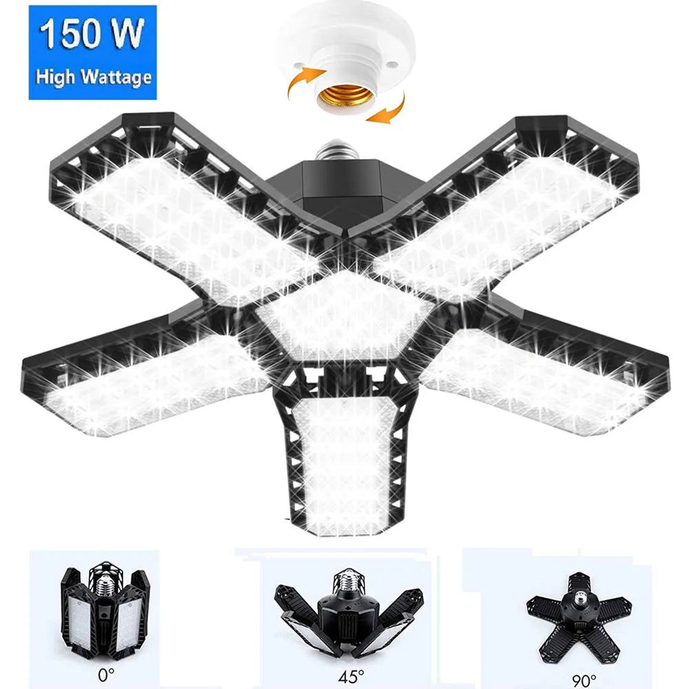 Lámpara LED De Taller 200W - Pack De 2, 20000LM, 6500K, 12 Paneles Ajustables, Base E26/E27, Para Garaje Y Almacén