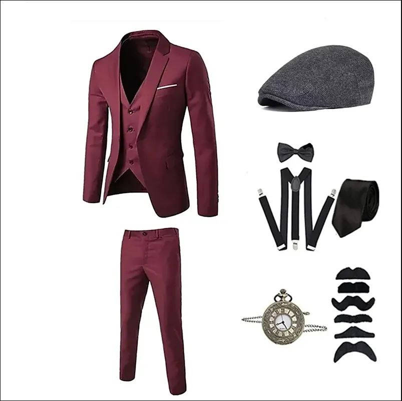 strapless open back dress Men's Great Gatsby Costume Suit Clothes (Vest + Pants Shirt Tie Package) Sand 34 Short or Extra Small