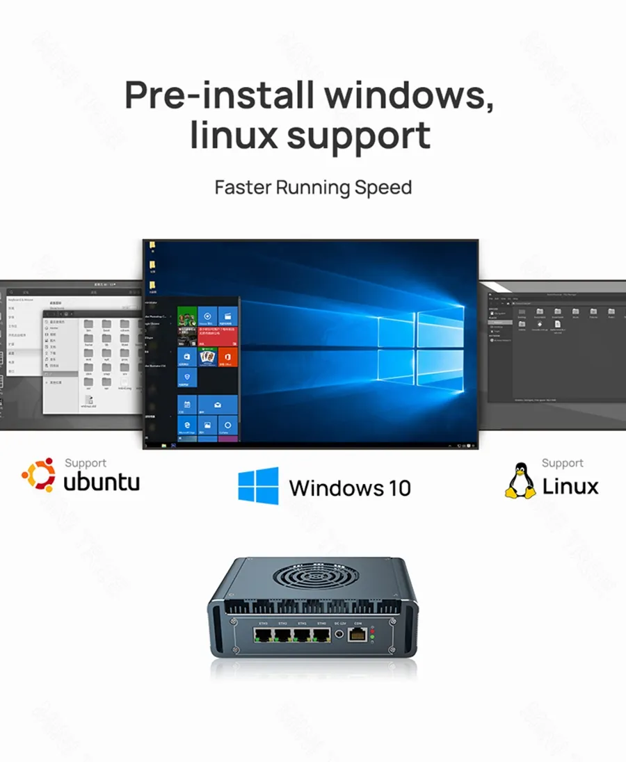 4xIntel i226 2.5G LAN 12th Gen i5 1235U i7 1265U Soft Router Pentium 8505 Proxmox VMs Server Computer Pfsense Firewall Mini PC