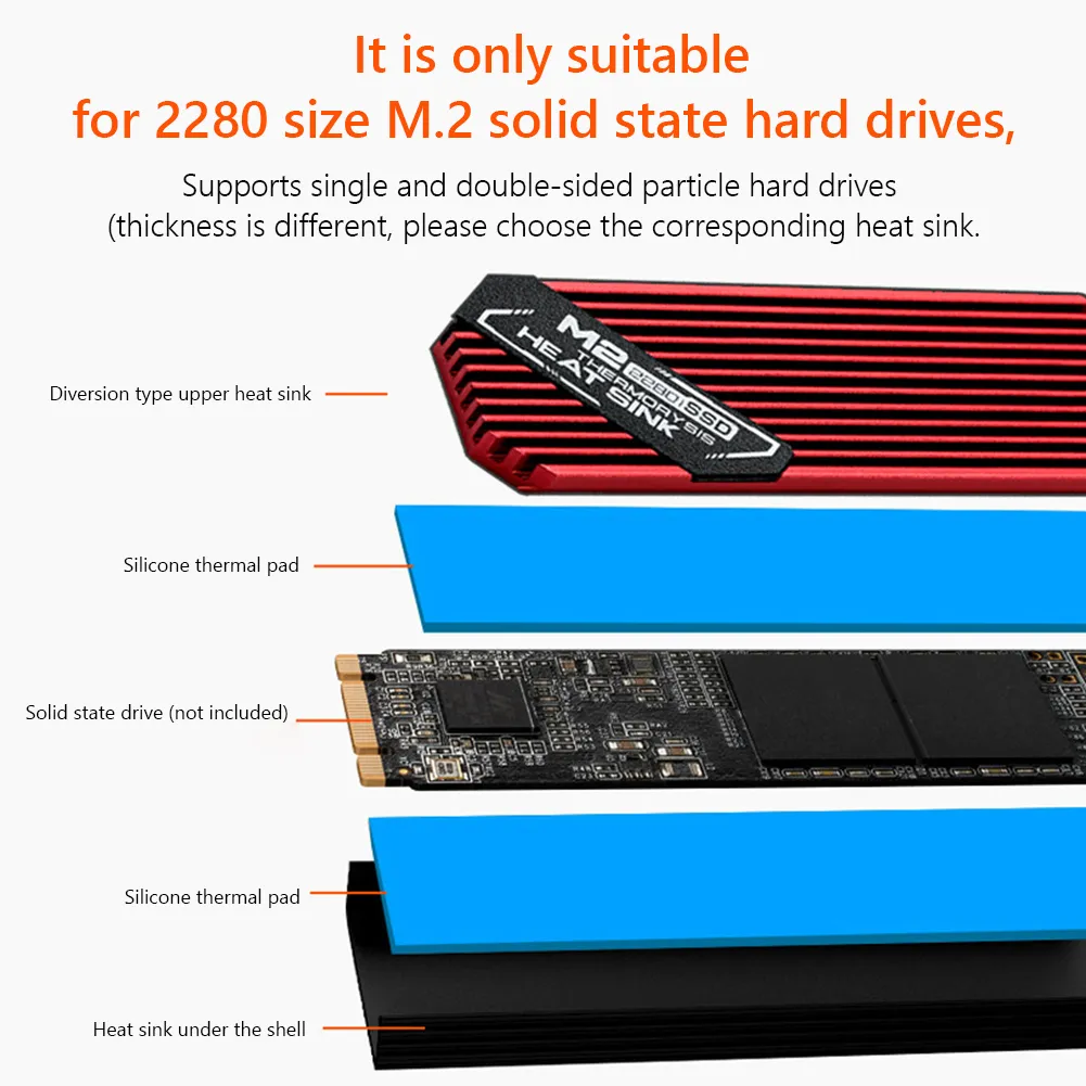 Ultra-thin M.2 SSD Heat Sink M2 2280 Solid State Hard Disk Aluminum Heatsink Cooler Cooling Thermal Pad for PCIE 2280 SSD