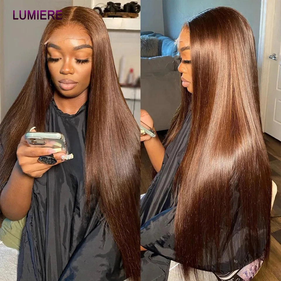 Dark Brown To Chocolate Ombre Bone Straight Closure Wig With  display picture 3