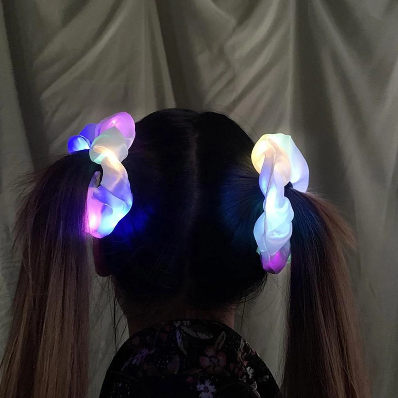 Light Up Scrunchies Neon Satin Ponytail Hair Ties Glow in Dark Hair Accessories LED Light up Scrunchies – Glow-in-the-dark Hair Accessories  main image 4