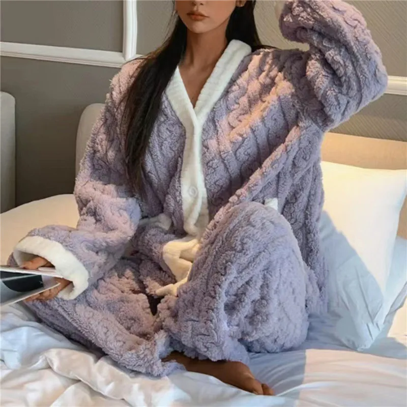 Camisón Largo De Invierno Para Mujer - Pijama De Forro Polar Grueso, Cálido Y Cómodo, Para Dormir O Estar En Casa