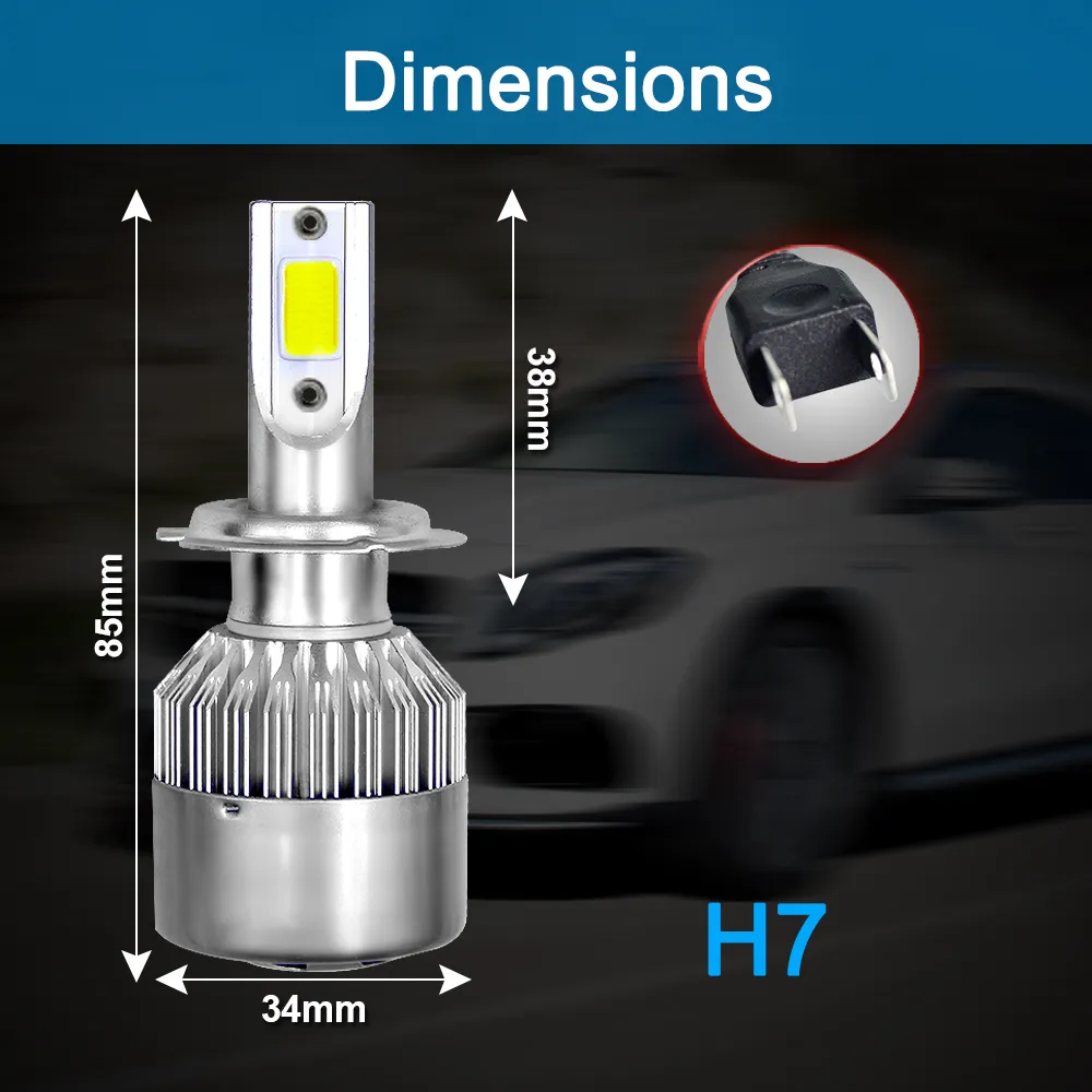 2x H7 LED Headlight Bulbs Kit High Low Beam Fog Light DRL 200W 6000K