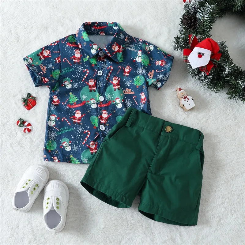 Kids Boys Christmas Clothes Set Santa Print Short Sleeve Lapel Shirt and  Short Pants for Ages 1-5 from Dhgate Shorts - price 12.2