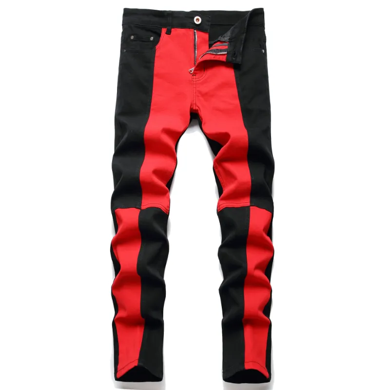 Men Paisley Bandanna Print Patch Jeans Streetwear Cracked