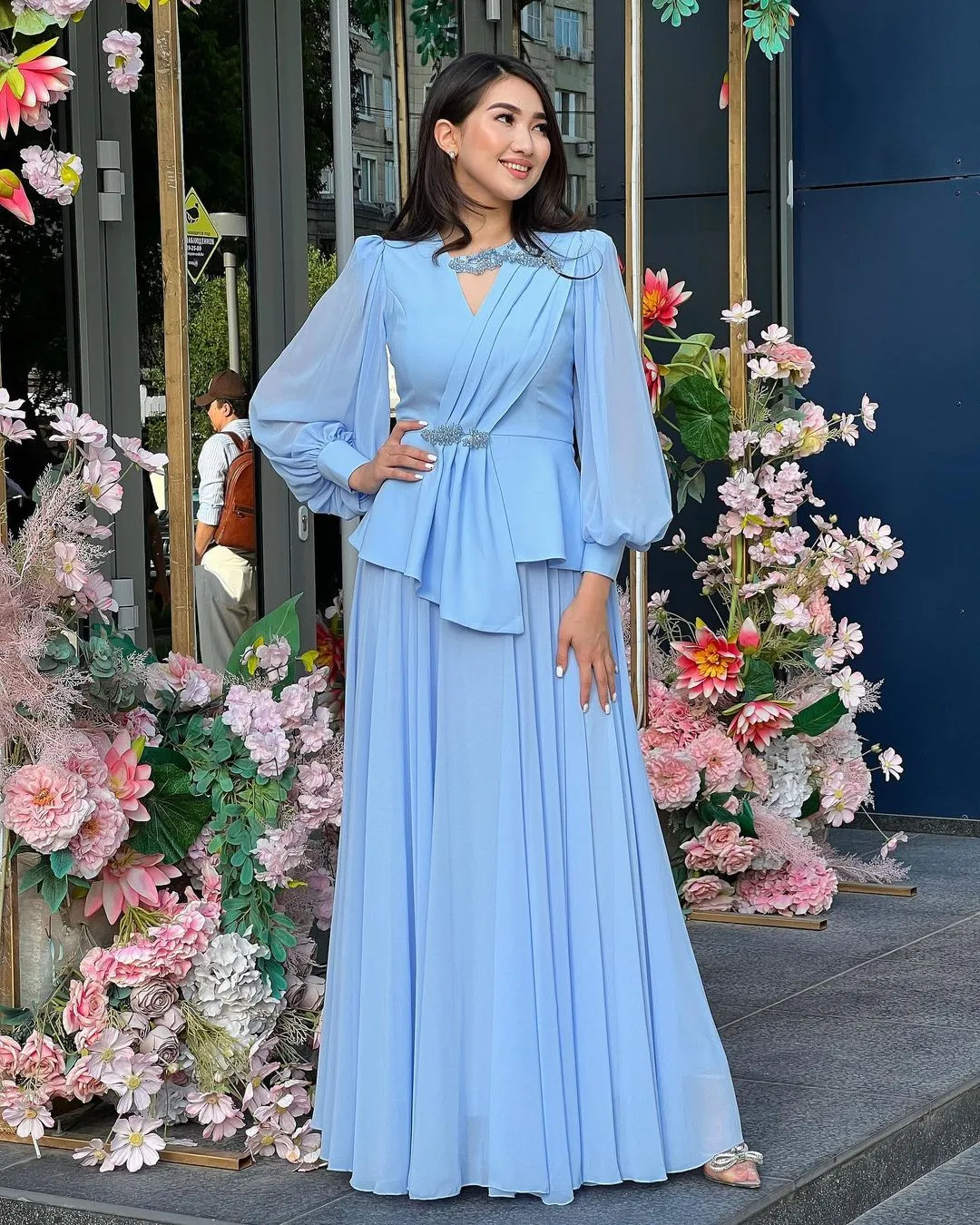 fall wedding guest dresses for women over 50 Elegant Chiffon Floor Length Flower Girl Dress with Long Sleeves main image 0