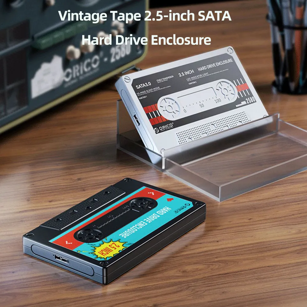 USB3.1 Hard Drive Case SSD Box Cassette Tape Transparent Hard Disk Box for 2.5'' HDD Enclosure SATA to USB3.0 External HDD Case