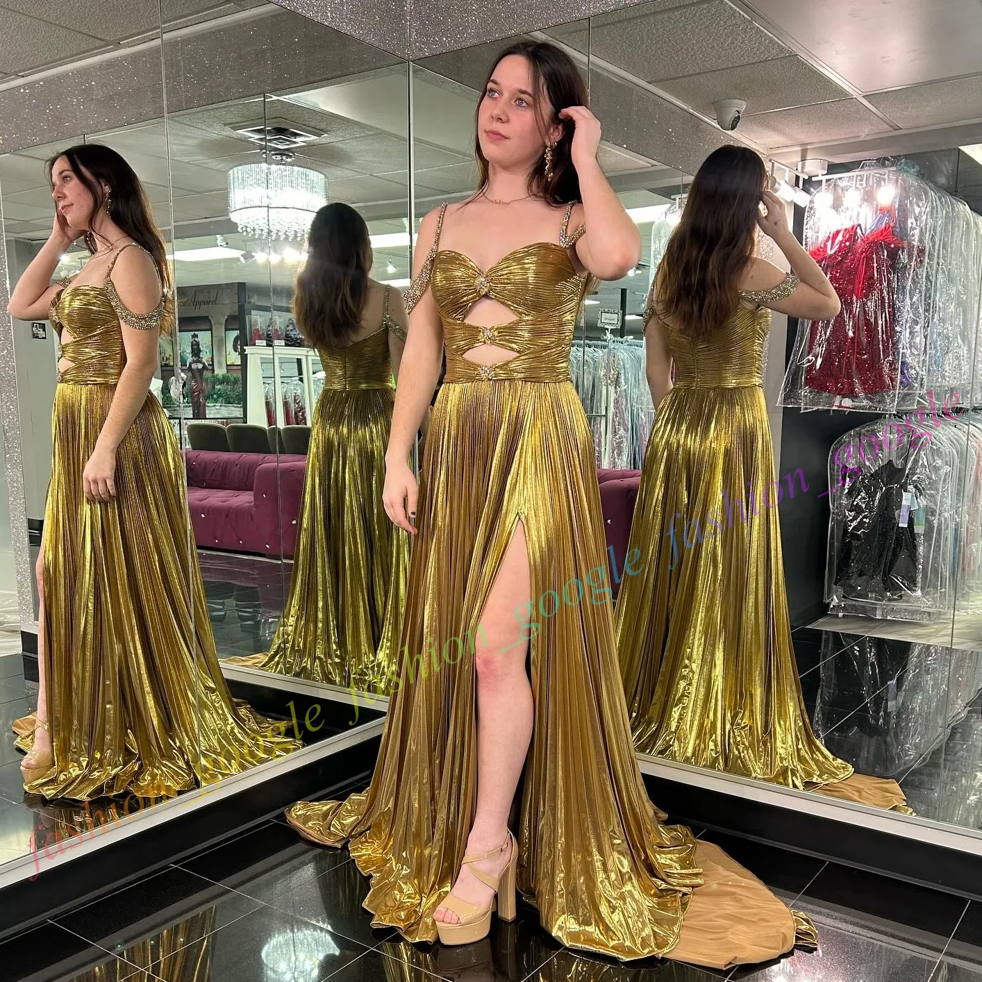 Metallic gold prom dress hotsell