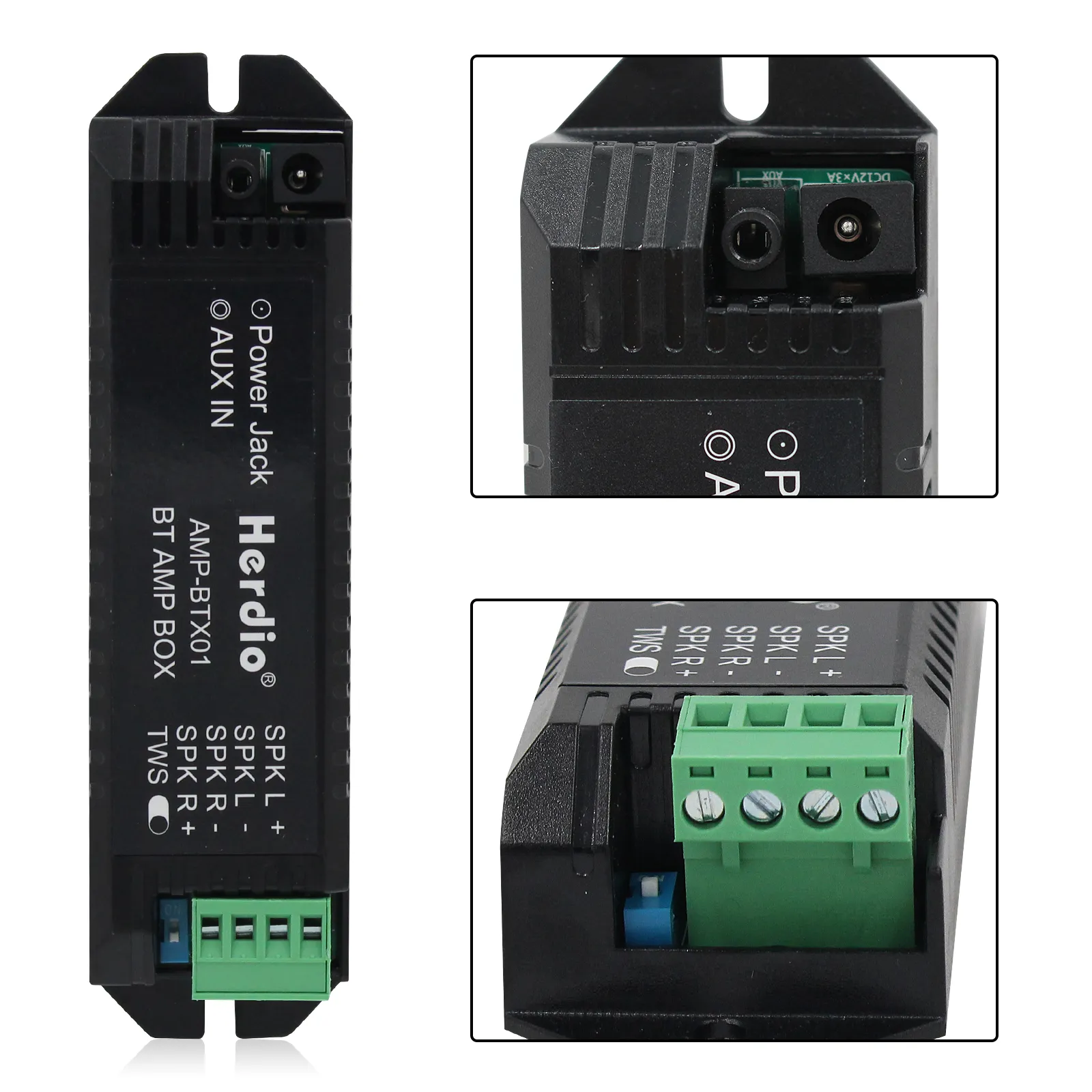 Herdio 4-Channel Bluetooth Amplifier With USB/AUX/Mic Inputs, 24V 3A Power Adapter Included, Black