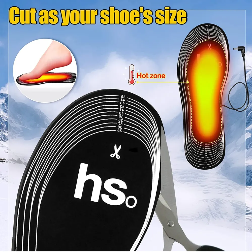 Electric Heated Insoles Foot Warmers Rechargeable Li-Ion Battery 3 Temperature Settings High Temperature