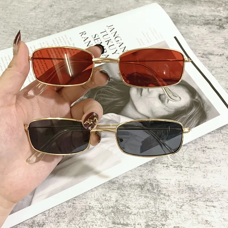 Vintage Rectangle Retro Sunglasses UV400 Clear Lens Metal Square Frame Sun Glasses Eyewear