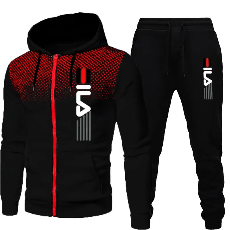 Mens Fall Casual Fleece 2-Piece Tracksuit Set with Letter Prints