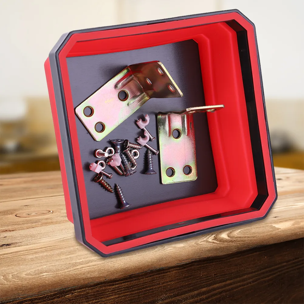 Toll Box 3pcs Collapsible Foldable Silicone Tool Tray For Mechanic's Folding Bowl & Magnetic Base For Bolts Screws Nuts Gaskets (Green Magnet Trays