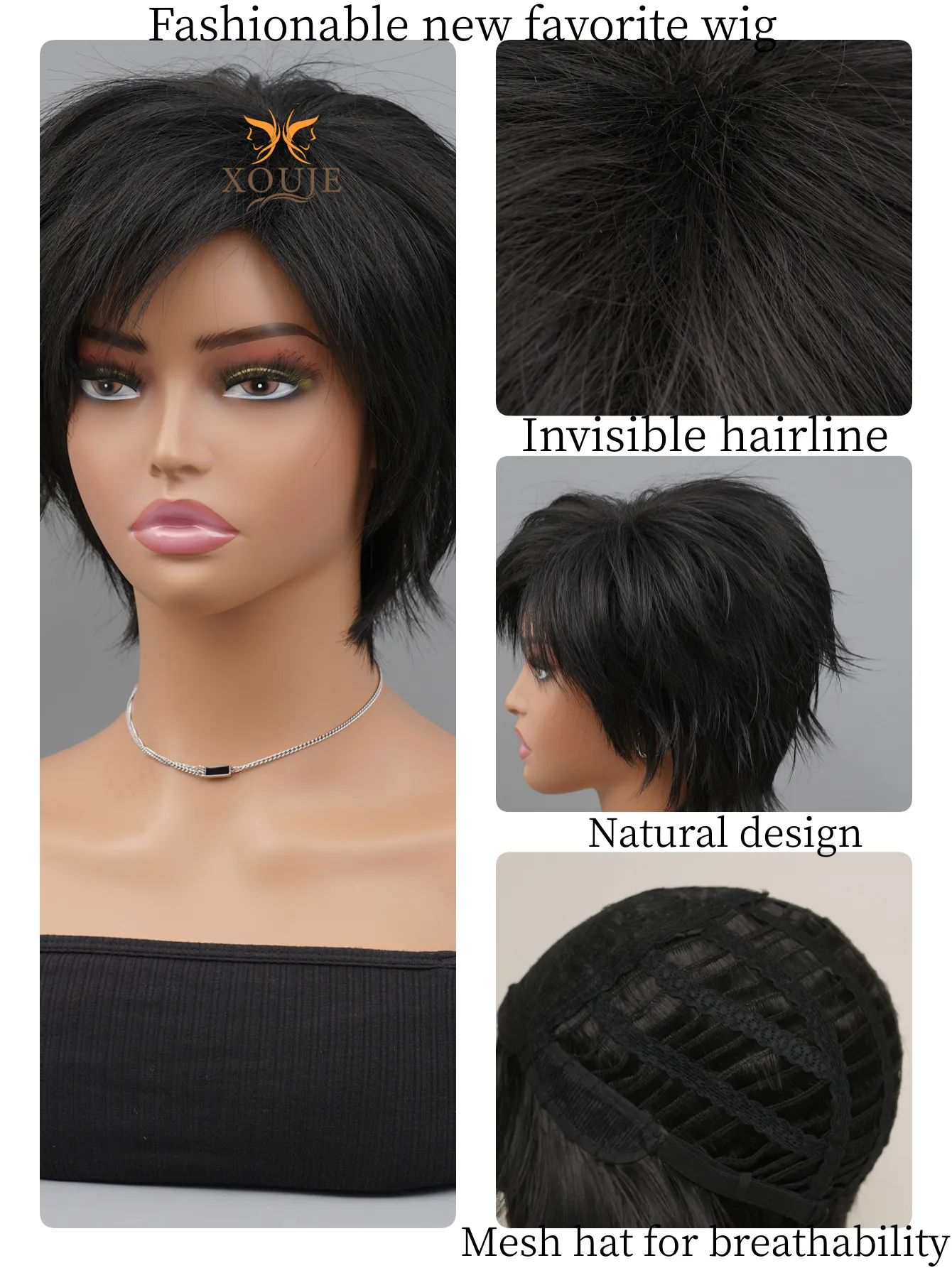 Short Pixie Cut Wig with Bangs Straight Synthetic Hair for Women Daily Wear Layered Wig Short Pixie Cut Wig for Women Short Layered  main image 4