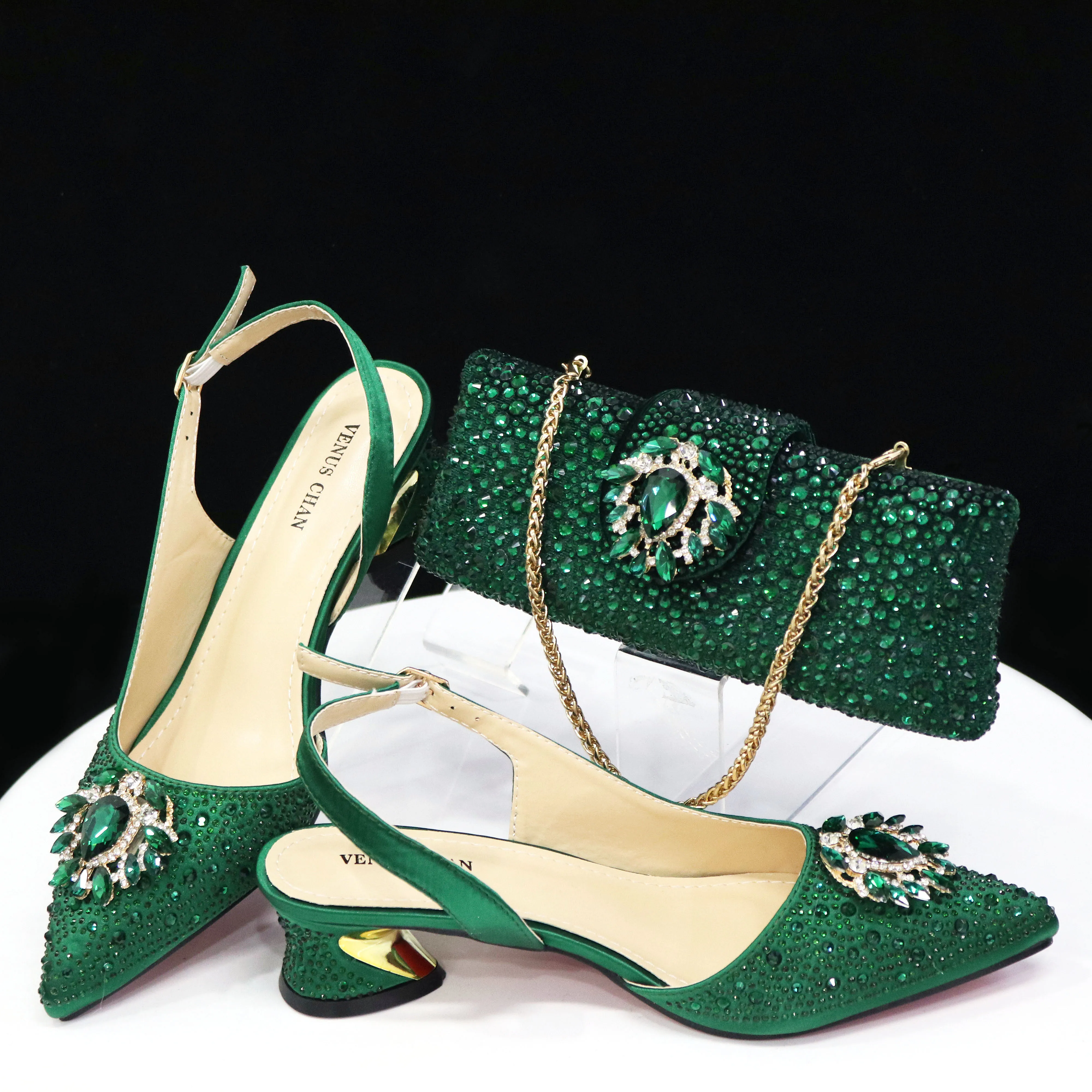 Doershow New Arrival Shoes and Bag Set African Sets 2024 green Nigerian  Women Shoes and Matching Bags Set for wedding HTY1-18