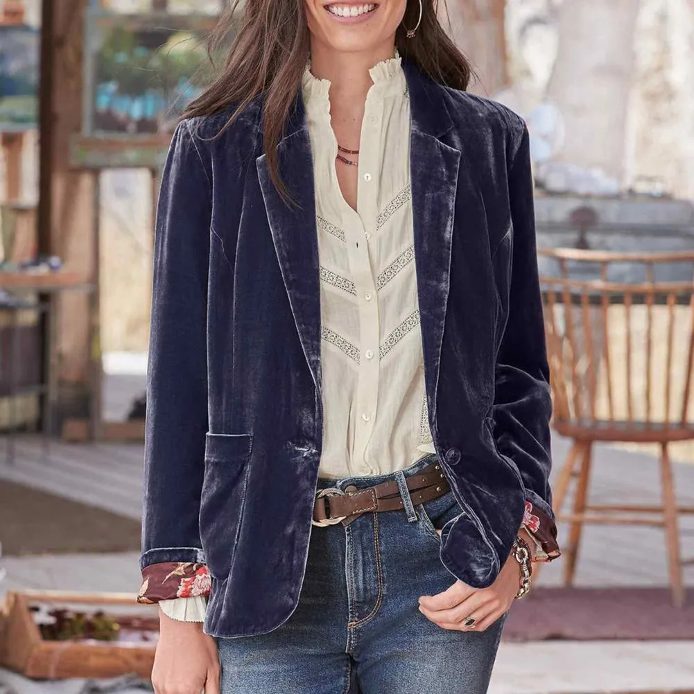 Navy velvet blazer womens sale