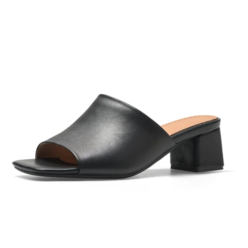 Save Big on Bulk Womens Heeled Mule Slippers Flip Flop Slippers For Ladies:  Genuine Leather Open Toe Mules, Comfortable Low Heel Summer Sandals In