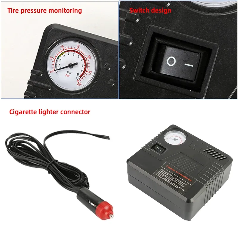 cigarette lighter tire air compressor Car Emergency Auto Air Pump DC 12V Tire Inflator Tool with Pressure Gauge  and Cigarette Lighter Connector from Dhgate Hand Tools