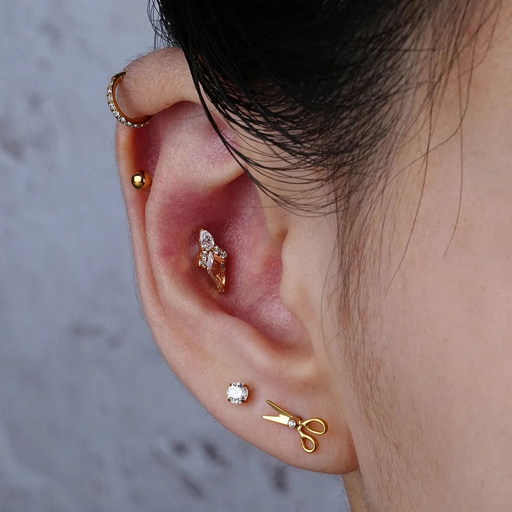 Surgical Steel Barbell with CZ Baguette Ribbon Bow Ear Cartilage Stud Surgical Steel Barbell with CZ Baguette Ribbon Bow Ear Cartilage Stud