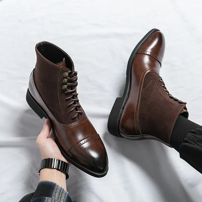 Mens Ankle High Boots Elegant Leather High Top Dress Shoes, Mens