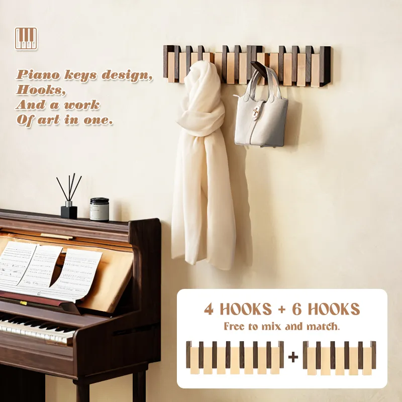Elegant Walnut Coat Rack 4 6 Hooks Wall Mount Piano Style Coat Hangers