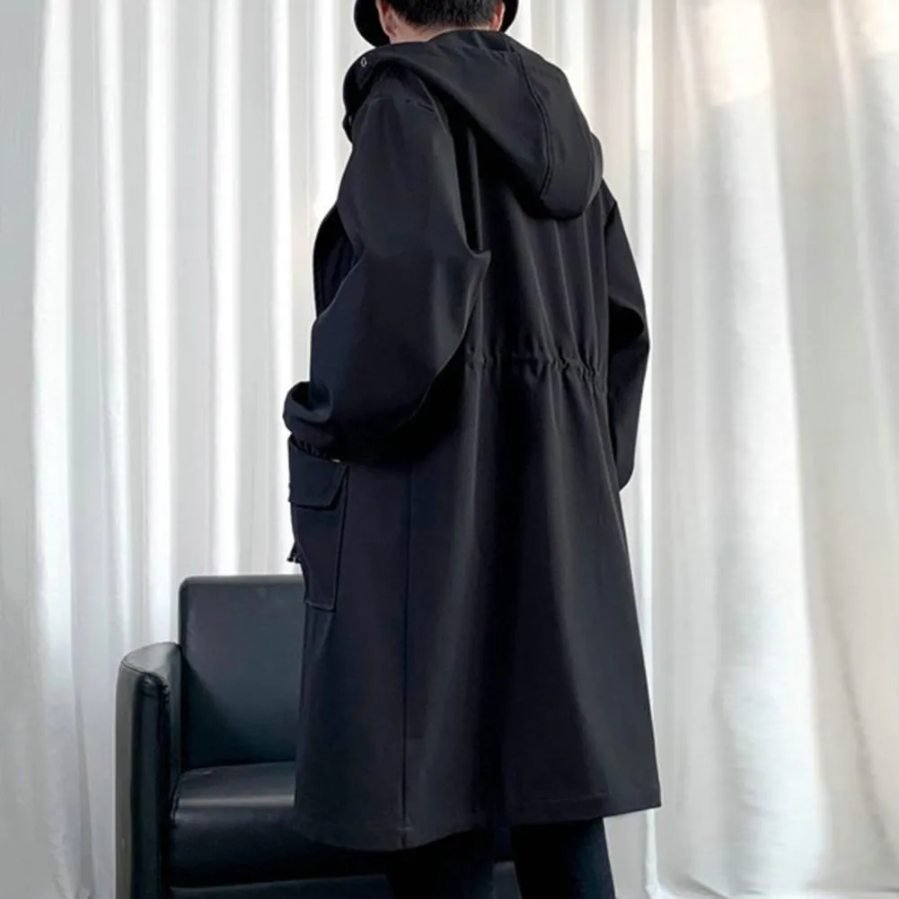 DHgate.com:Mens Hooded Trench Coat, Mid-Length Solid Color