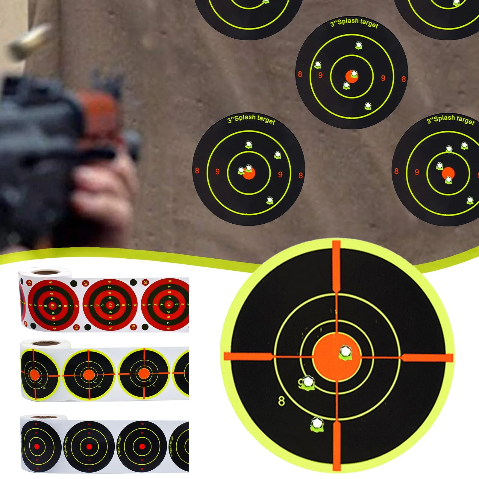 100 Splatter Target Stickers For Shooting Range - 3 Inch Reactive Paper Targets For Guns & Archery
