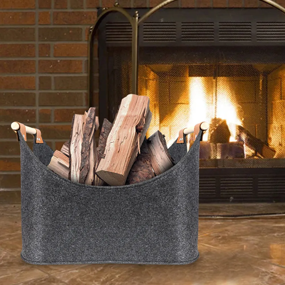 Panier Feutre XL 5mm Pour Bois De Chauffage - Sac Rangement Noir Avec Poignées Renforcées 100x50cm