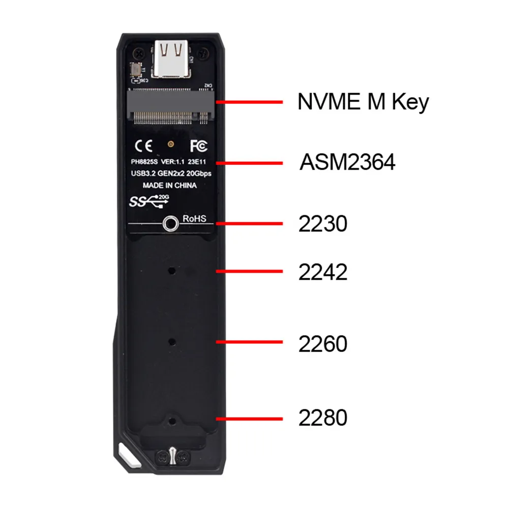 M.2 NVME SSD Enclosure Mobile Case Supports NVME Protocol To Type-C Solid External Hard Disk Case Support M2 SSD 2280/42/60