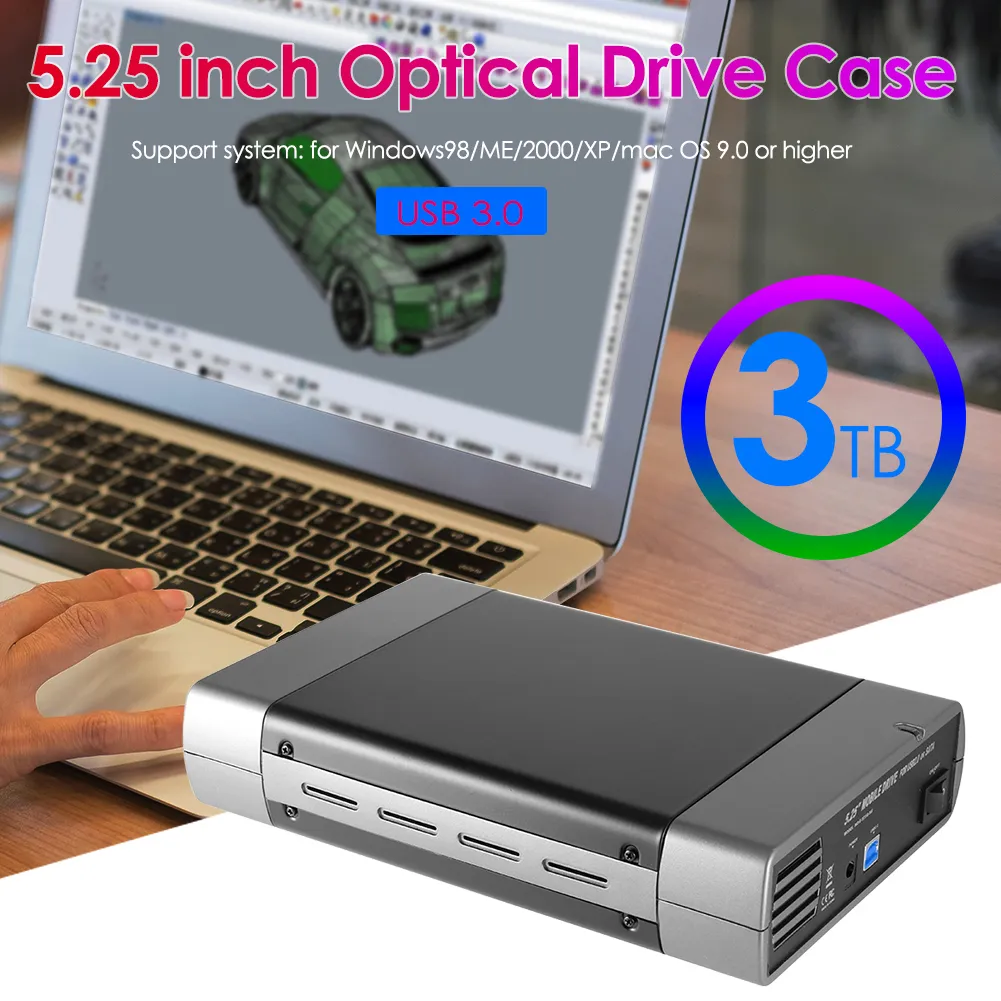 5.25 Inch External HHD Enclosure USB2.0/USB3.0 to SATA Optical Drive HDD Case Support DVD 16 Speed Recording Hard Disk Case