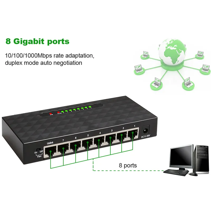 5 8 Port 1000Mbps Gigabit Network Switch Ethernet Smart Switcher High ...