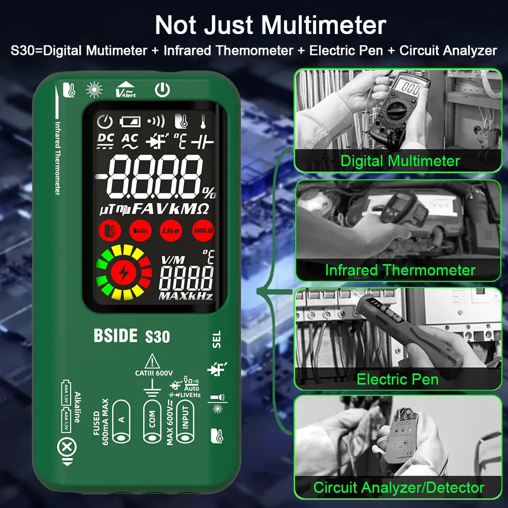 Smart Auto Digital Multimeter - AC/DC Voltage Tester With Non-Contact Electrical Testing