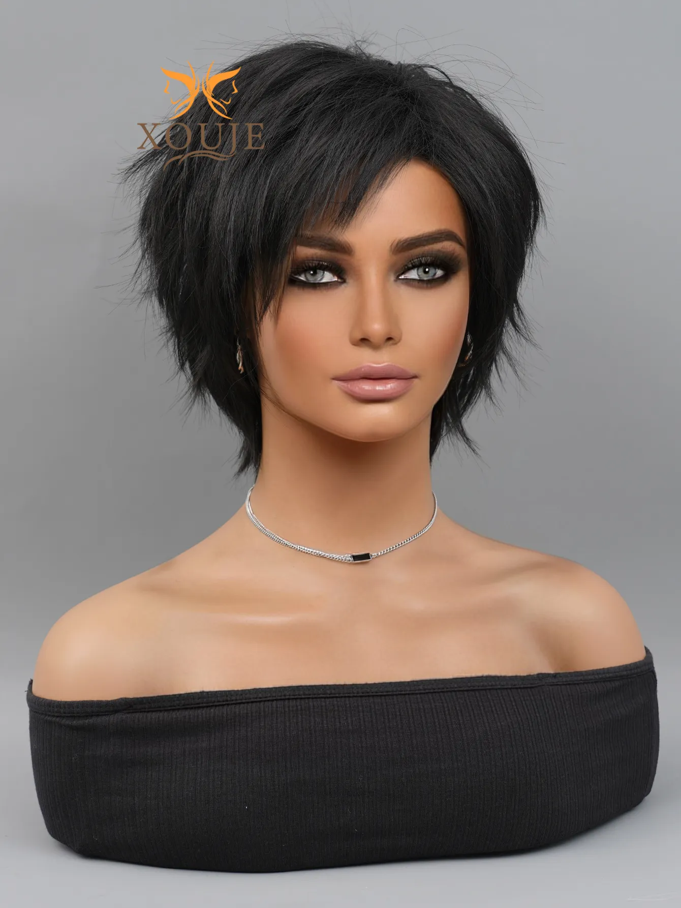 Short Pixie Cut Wig for Women Natural Looking Straight Synthetic Daily Wear Allbell Short Brown Wig with Bangs for Women Pixie Jamaica  main image 4