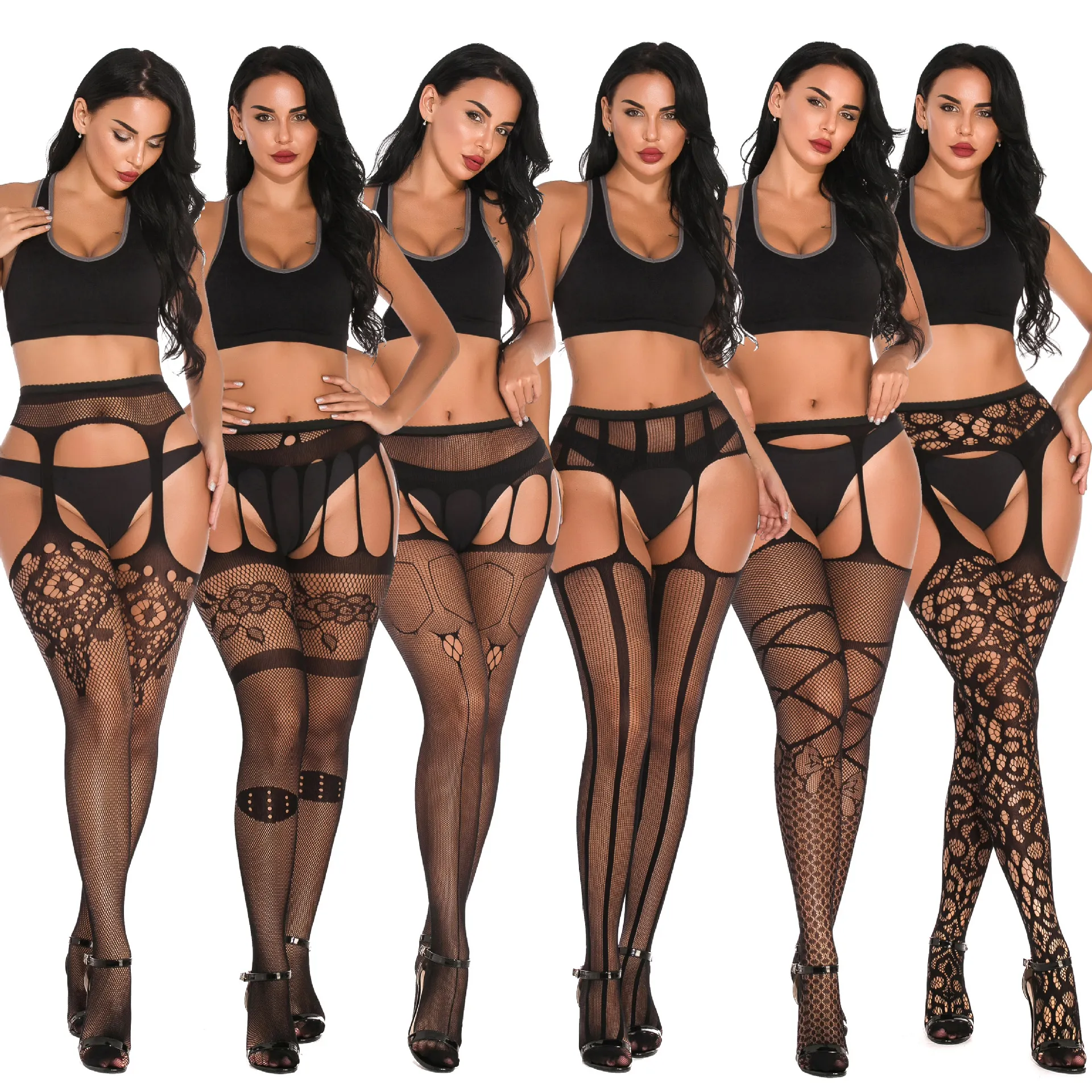 dress shirt garter belt Fishnet Stockings With Garter Classic Black Fishnet Stockings With Attached  Lace Garter Belt main image 0
