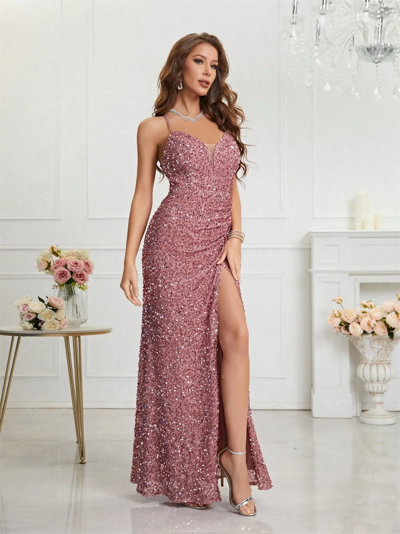 glitter cami dress Vietta Sequin Cami Maxi Dress