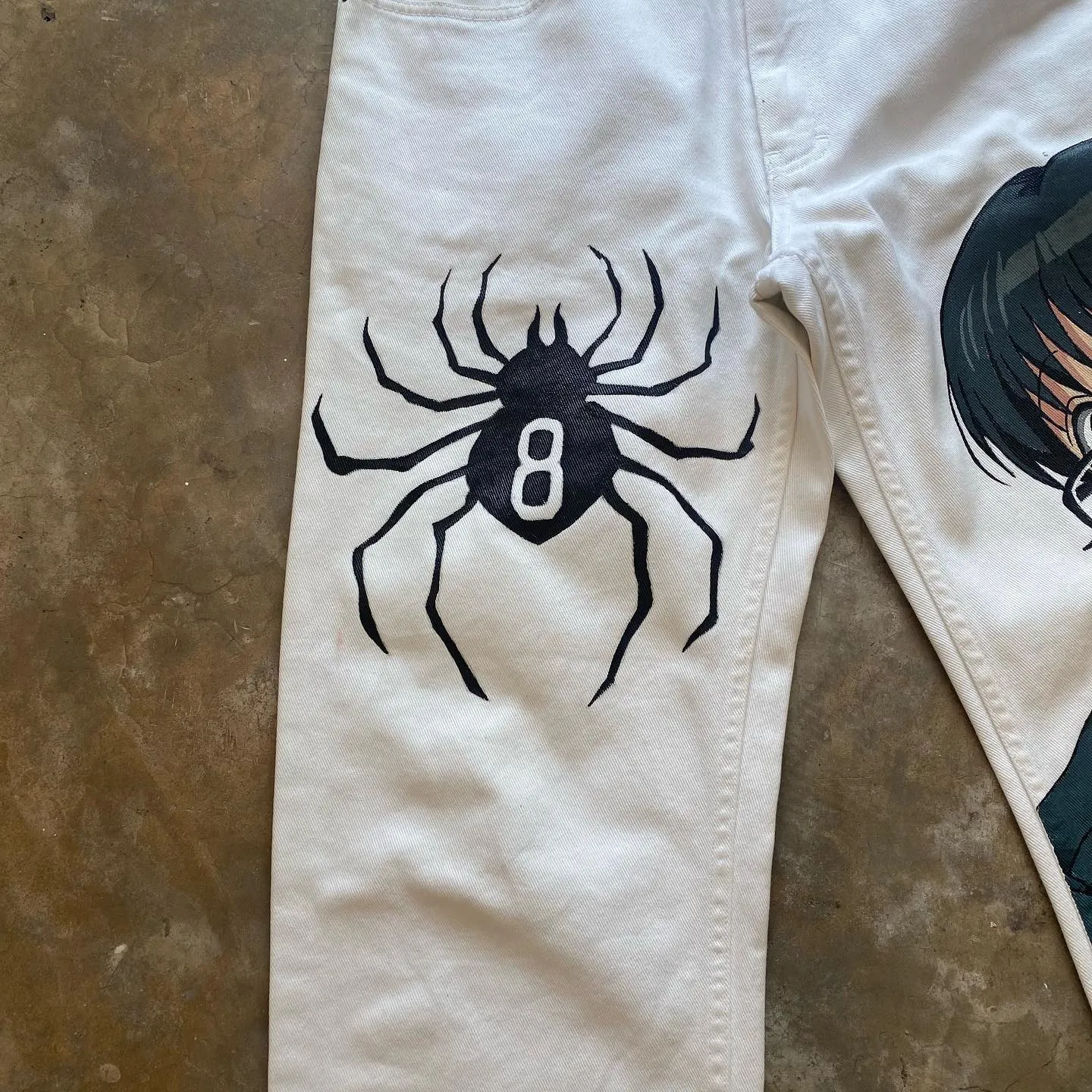 Spiderweb-Print Baggy Jeans: Black Denim Y2K Wide-Leg Pants