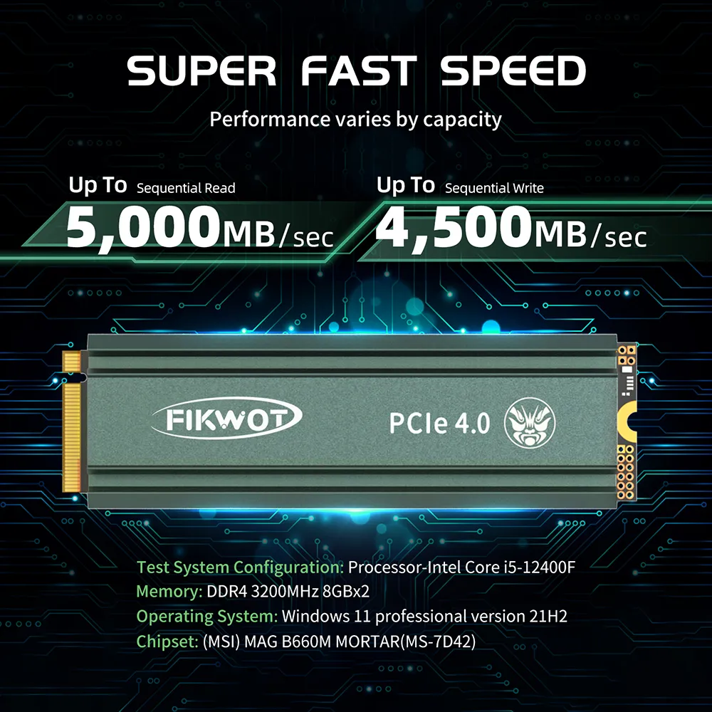 Fikwot FN960 5000MB/s M.2 SSD 512GB 1TB 2TB with Heatsink PCIe4.0x4 NVMe Hard Disk Internal Solid State Drive for PS5 Desktop PC