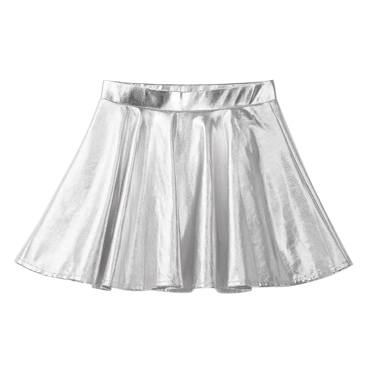 Kid Girls Glossy Metallic Flared Pleated A-Line Miniskirt Ballet