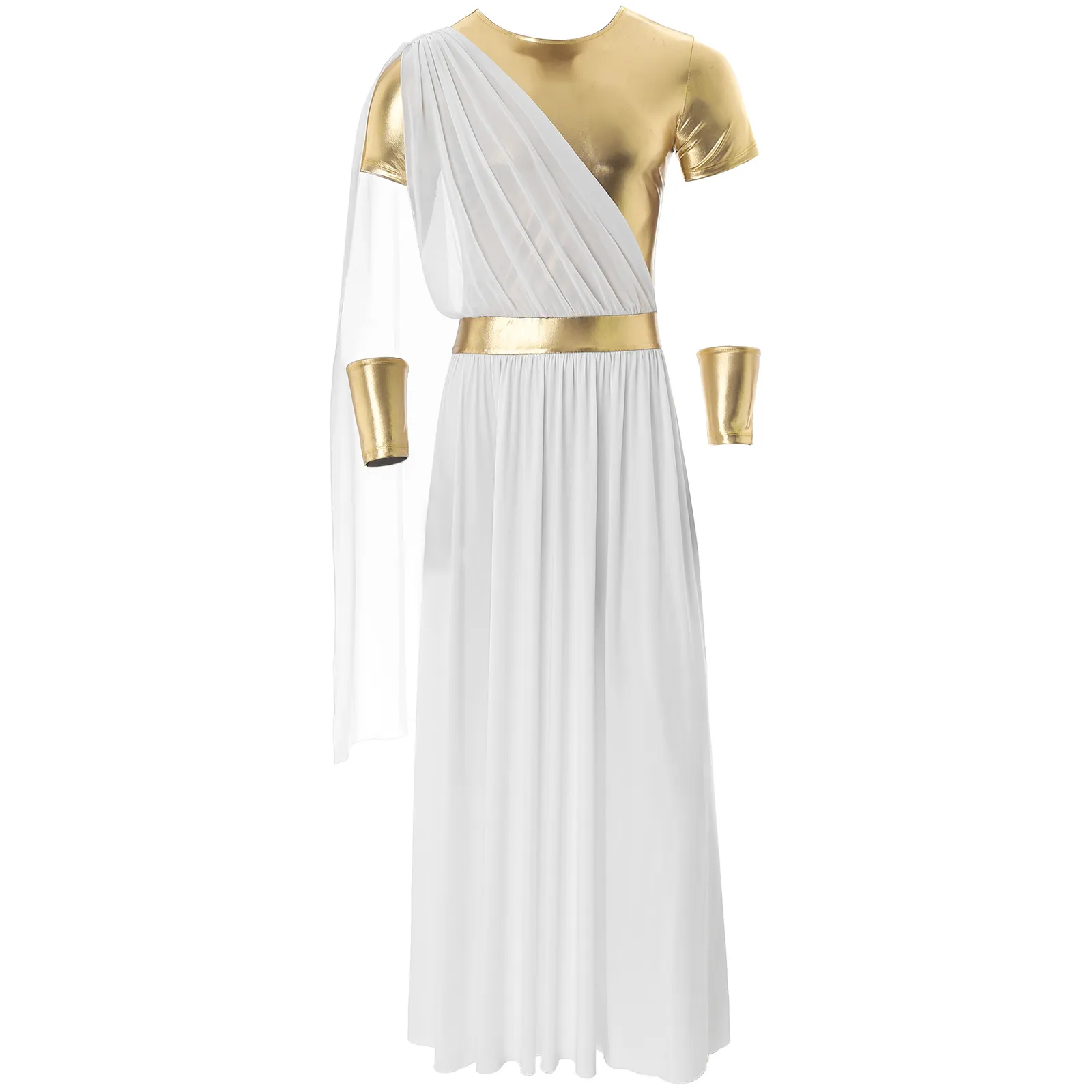 white and gold toga dress YiZYiF Womens Greek Goddness Costume Ancient Greece Queen Gold Trim Toga Dress for Halloween Cosplay White-A 3XL
