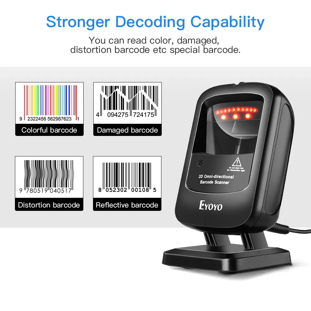 Hands-Free 2D QR Code Scanner - USB Desktop, Omnidirectional, Auto ...