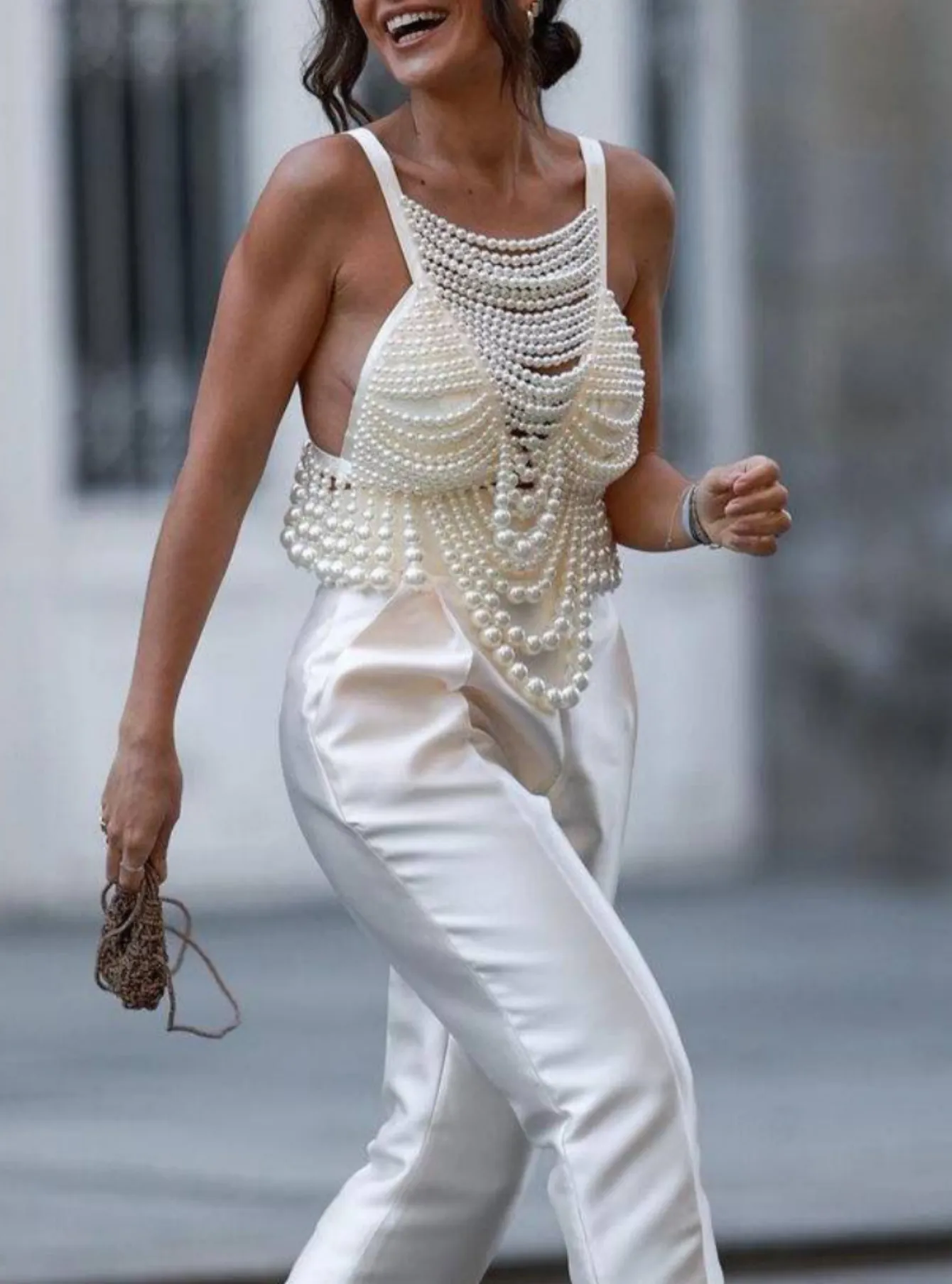 Elegant Vest and layered belt with Pearl and Gold Chain Accents Stylish Vest Women Pearl Body Chain Top Elegant Streetwear  main image 3