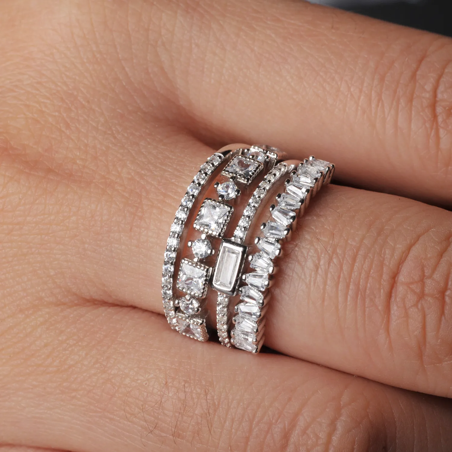 Potiy 925 Sterling Silver Solitaire Eternity Stackable Wedding Ring Sets For Women Set Of 4 1ct AAAAA CZ Fine Jewelry Stacking Band From Ddmyday 25.58 DHgate.Com