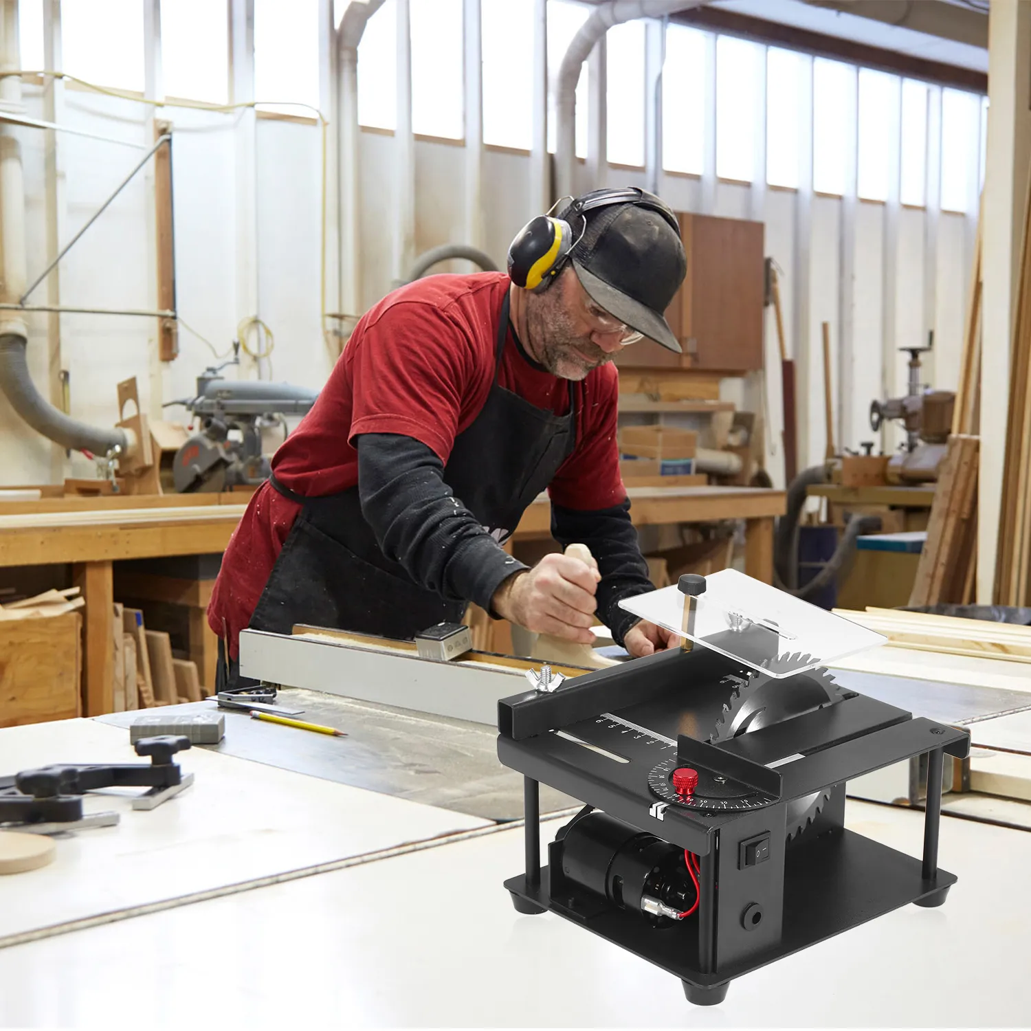 200W Multifunctional Mini Table Saw Woodworking Handmade DIY Hobby Model Craft Cutting Tool Circular Saw Blade Cutting Machine