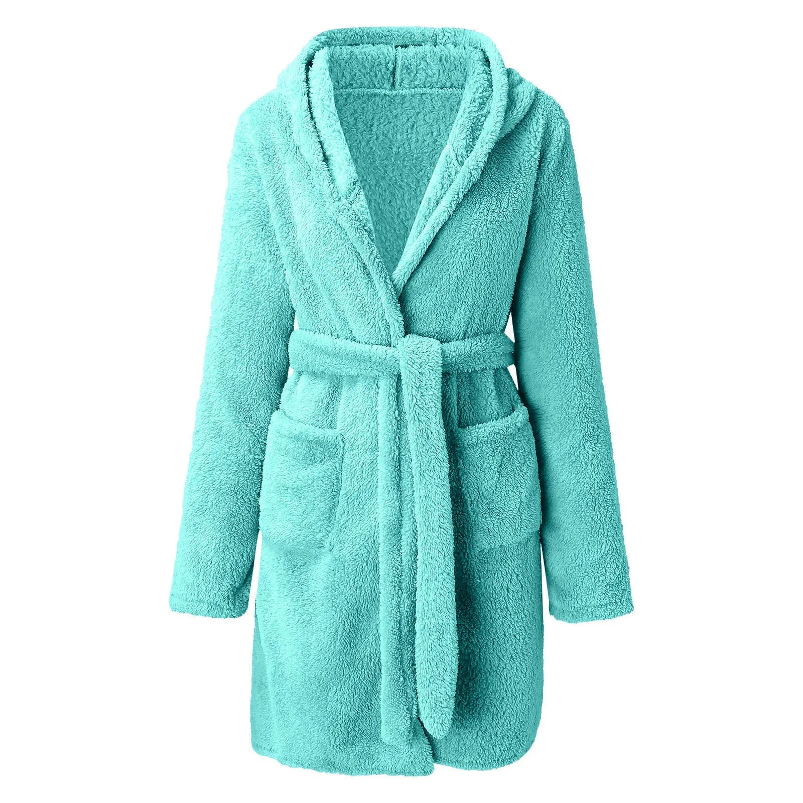 Fleece Bamäntel Frauen Herbst Und Winter Feste Farbe Schnürschnürflanell Nacht